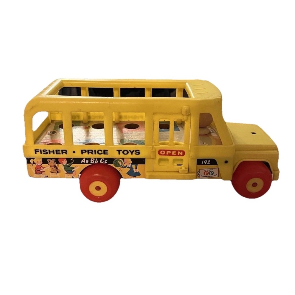 Fisher Price School Bus 192 Little People Wooden HTF 1965 Made in Usa VTG